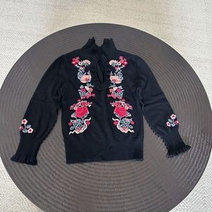 Vintage Excellent Condition Nanette Lepore Embroidered Keyhole sweater XS